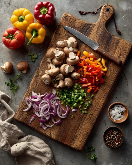 Pokrojone warzywa na drewnianej desce